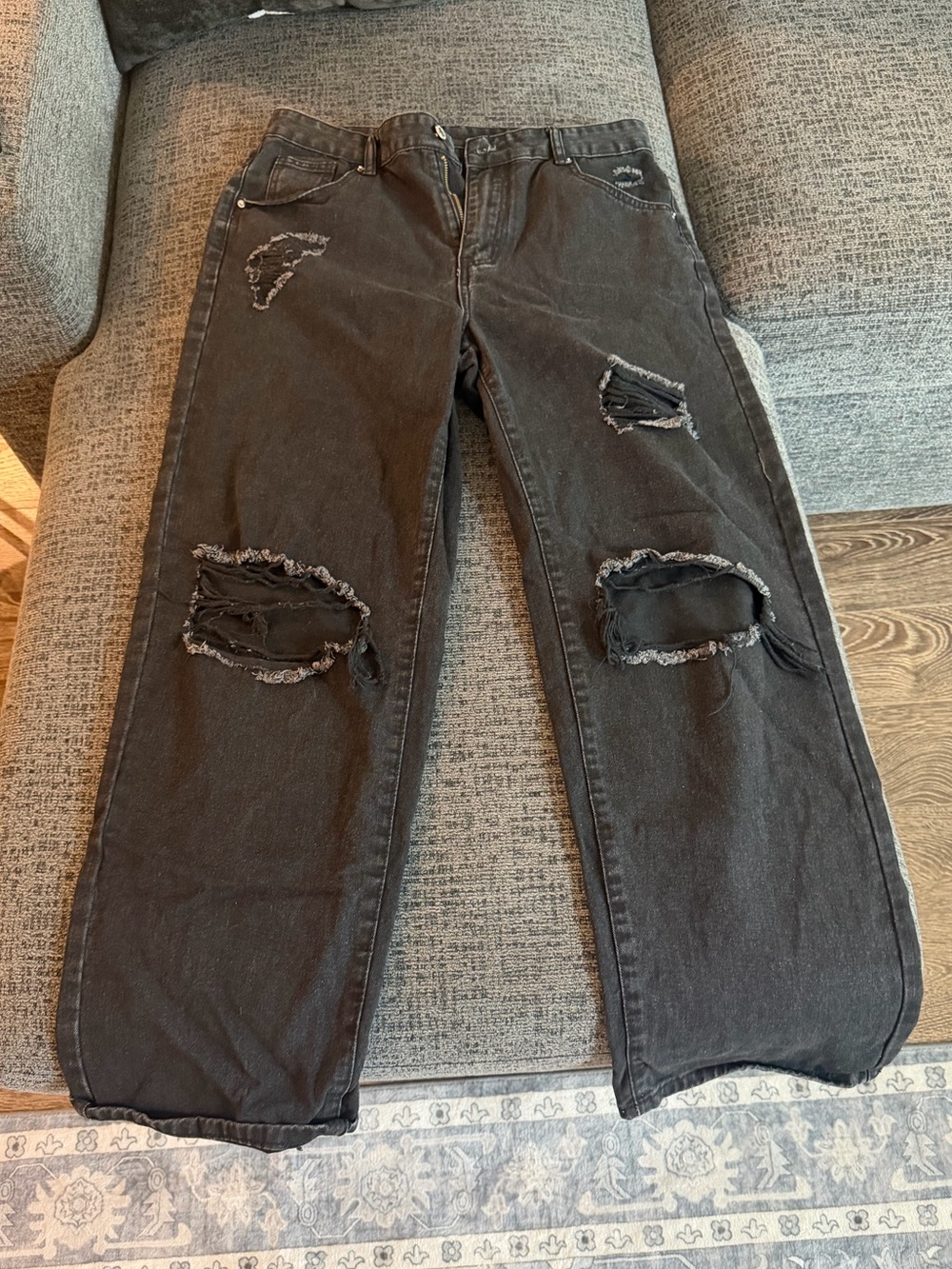 Black Distressed Women’s Jeans - Ripped Straight Leg
